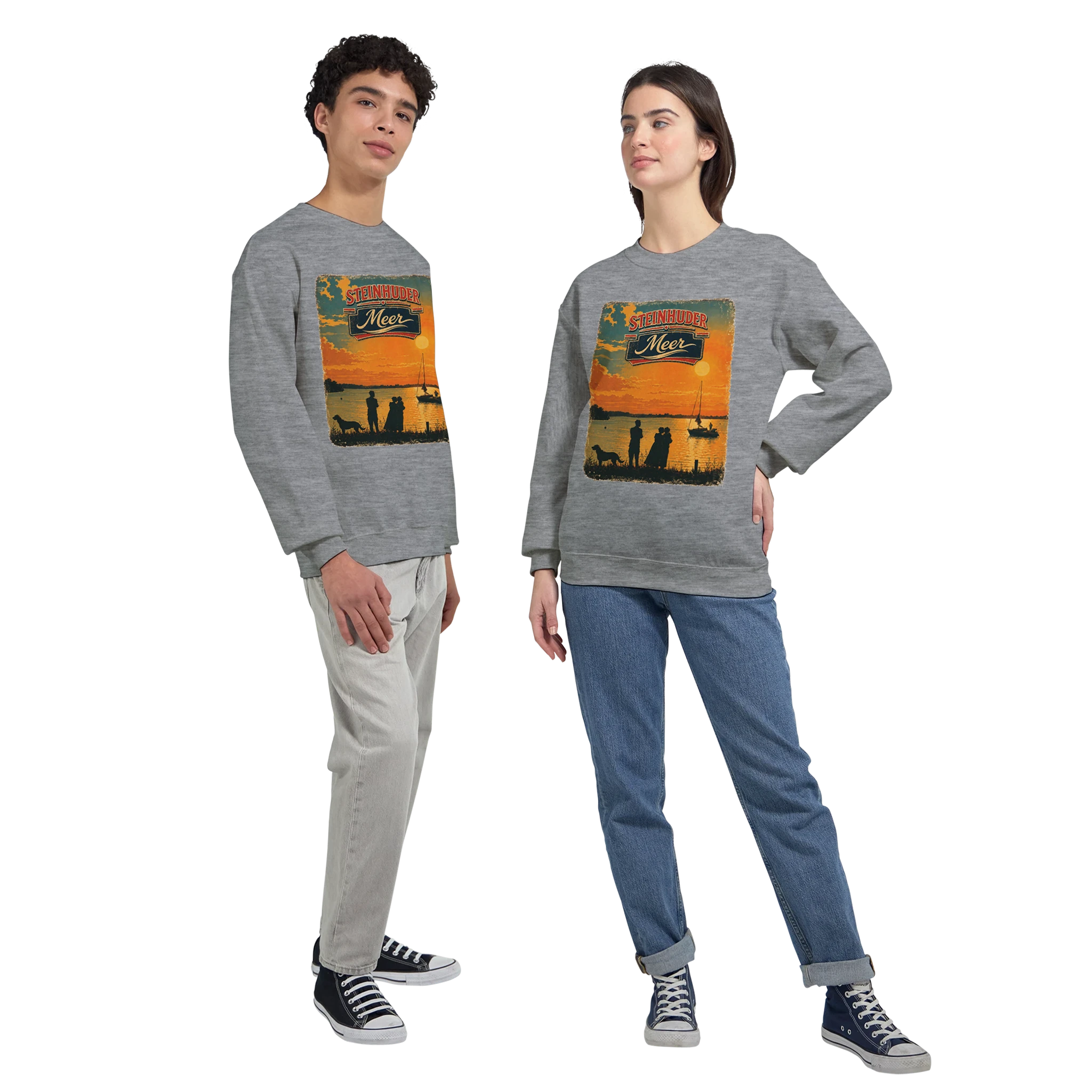 Pullover in Sand mit Motiv „Familie beim Sunset“