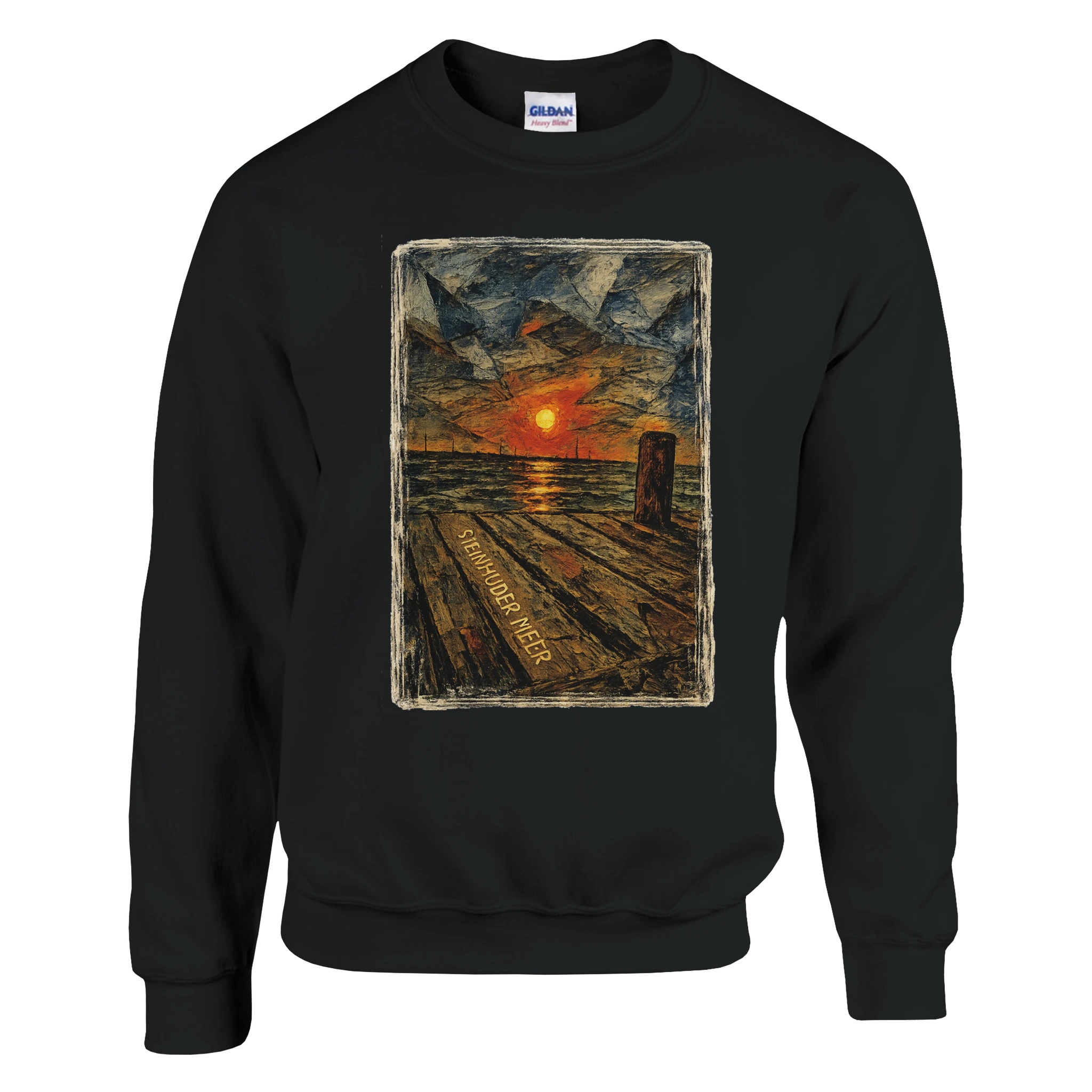 Pullover in Aschgrau mit Motiv „Steinhuder Meer Kunst“