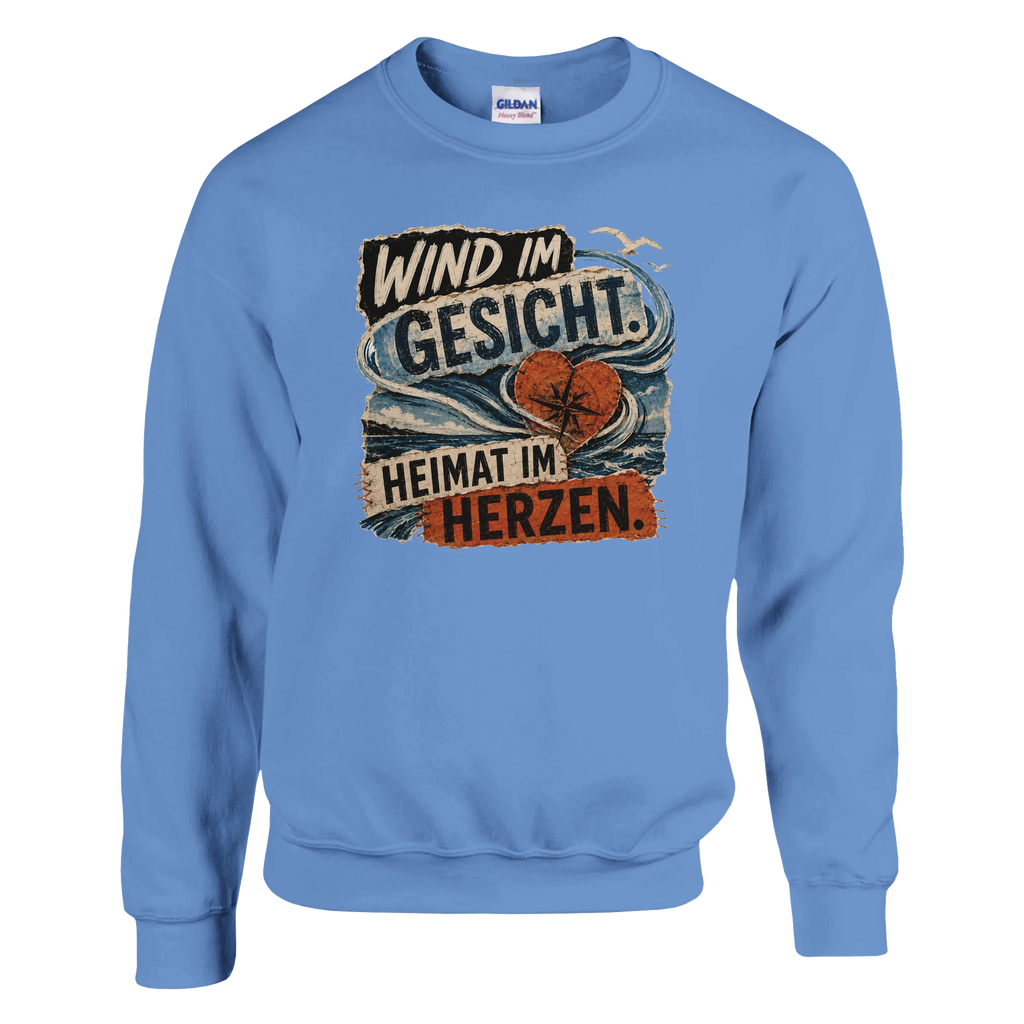 Pullover in Weiß mit Motiv „Wind im Gesicht. Heimat im Herzen.“