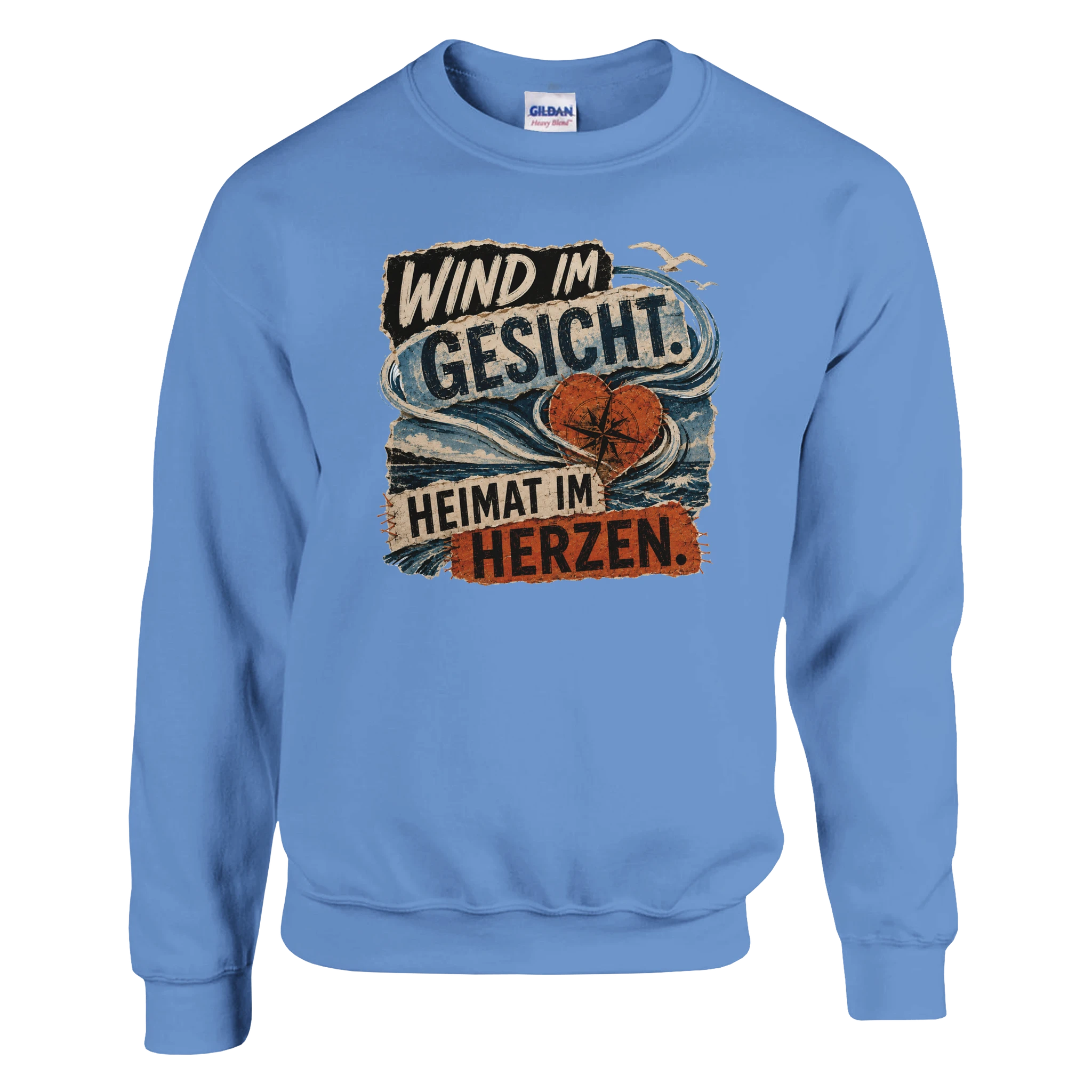 Pullover in Weiß mit Motiv „Wind im Gesicht. Heimat im Herzen.“