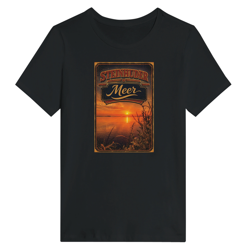 Damen-T-Shirt in Zitronengelb mit Motiv „Sunset am Steinhuder Meer“