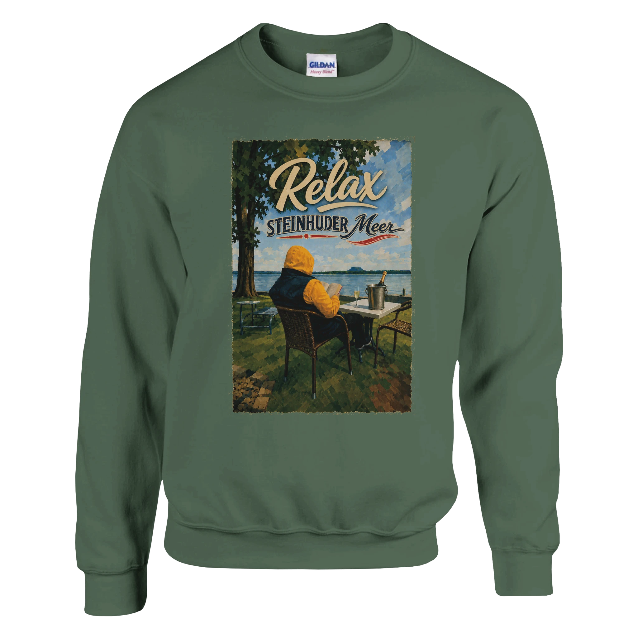 Pullover in Weiß mit Motiv „Relax und Champagner“