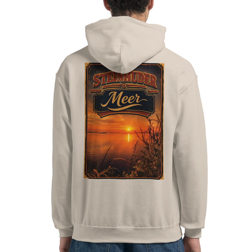 Hoodie in Aschgrau mit Motiv „Sunset am Steinhuder Meer“
