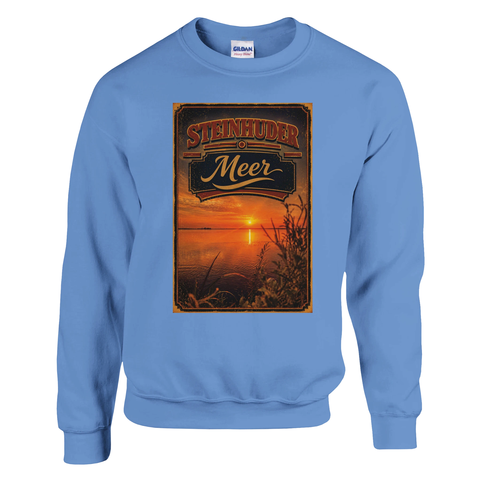 Pullover in Weiß mit Motiv „Sunset am Steinhuder Meer“