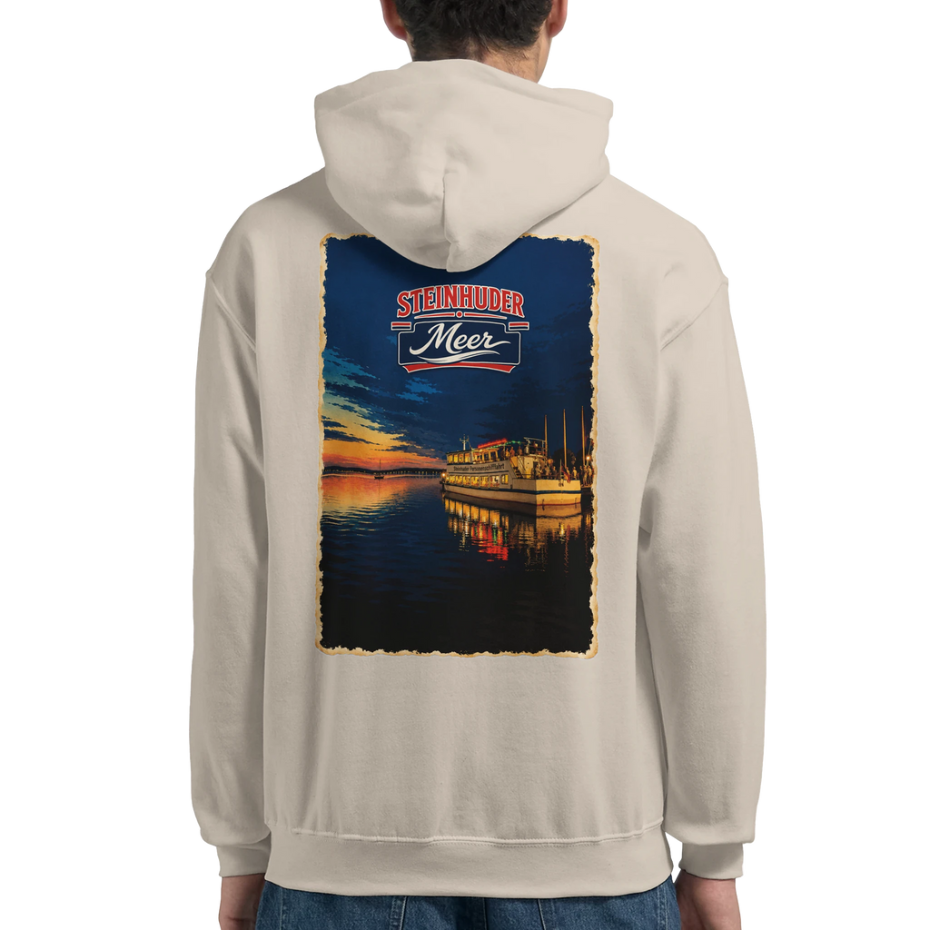 Hoodie in Weiß mit Motiv „MS Steinhude Abendstimmung“