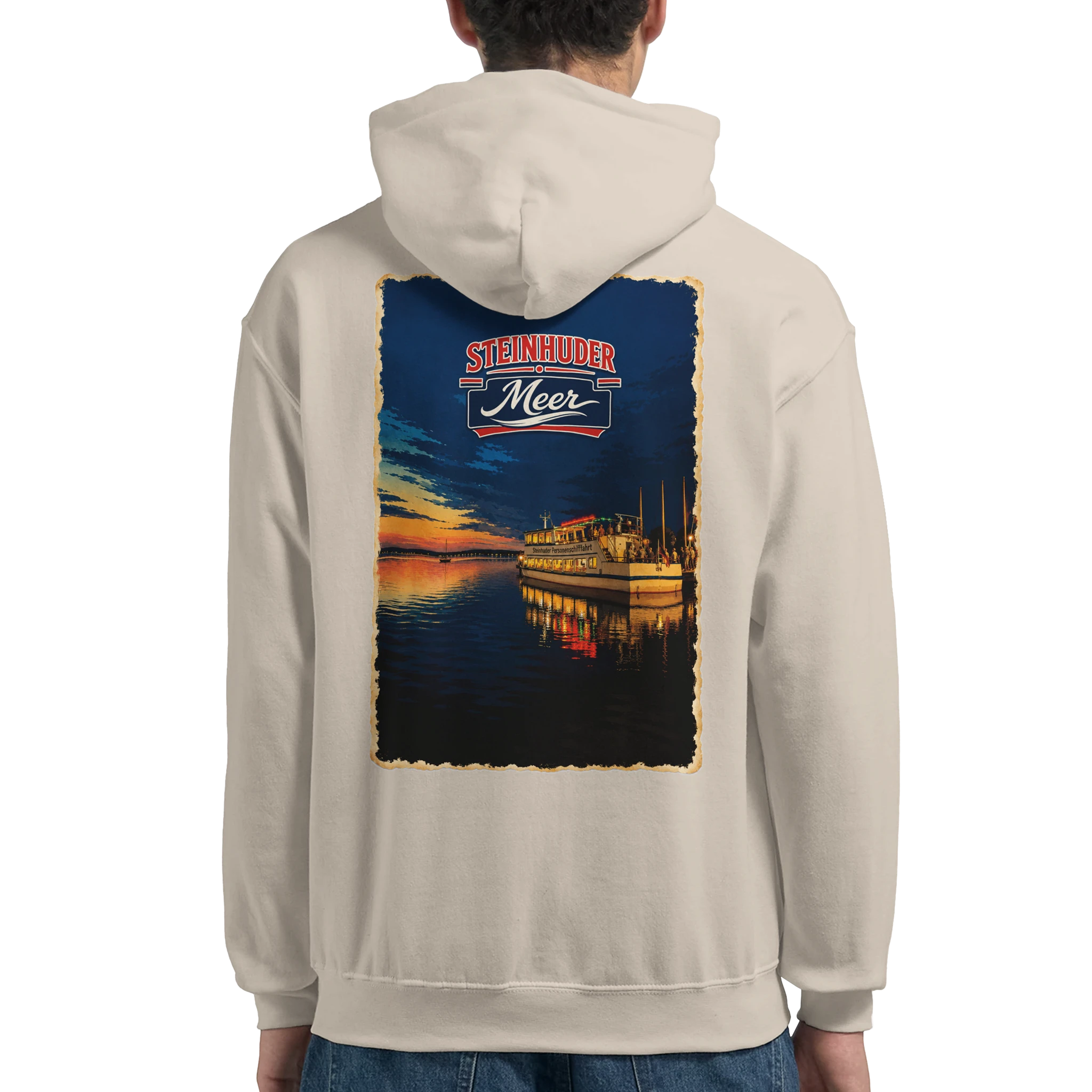 Hoodie in Weiß mit Motiv „MS Steinhude Abendstimmung“