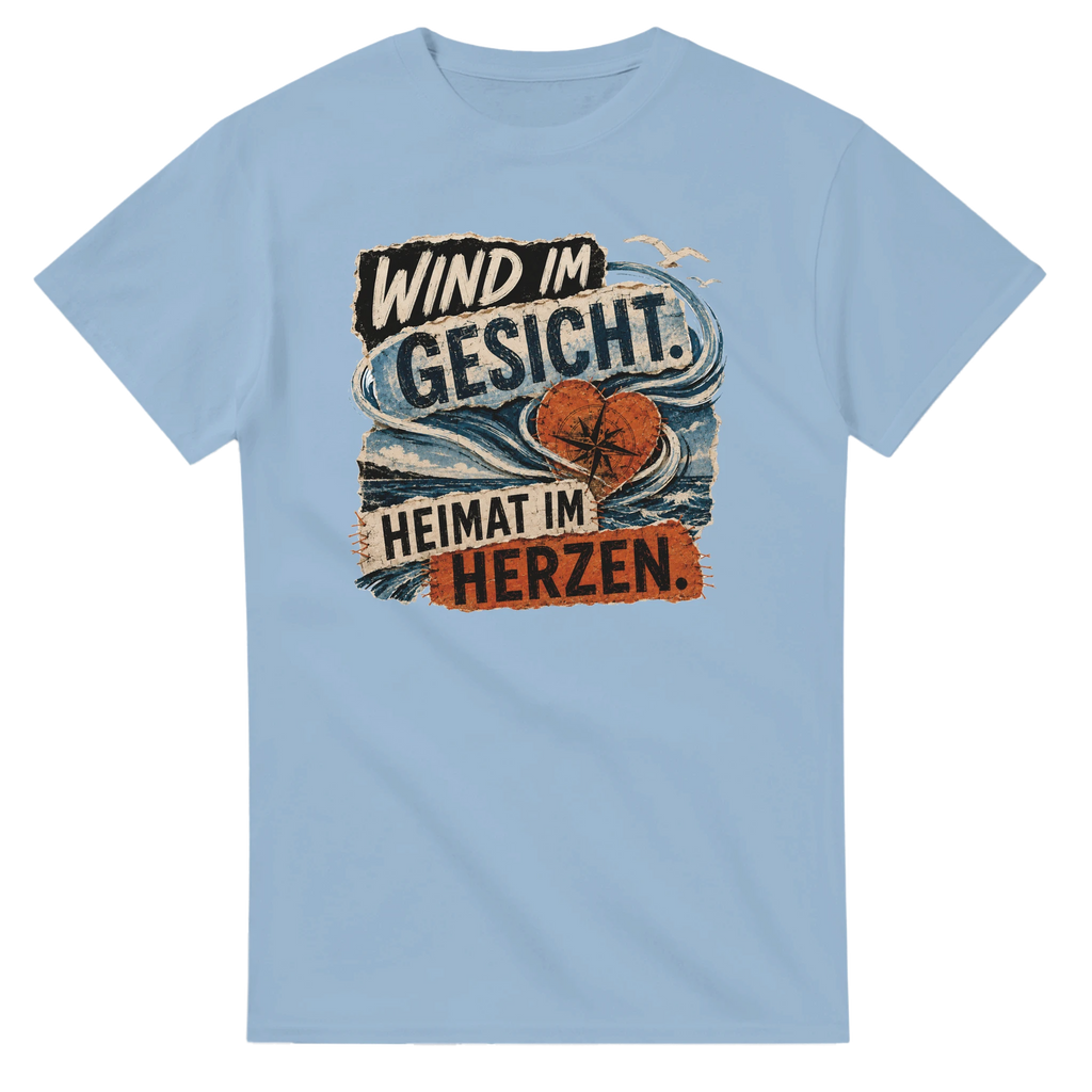 T-Shirt in Weiß mit Motiv „Wind im Gesicht. Heimat im Herzen.“