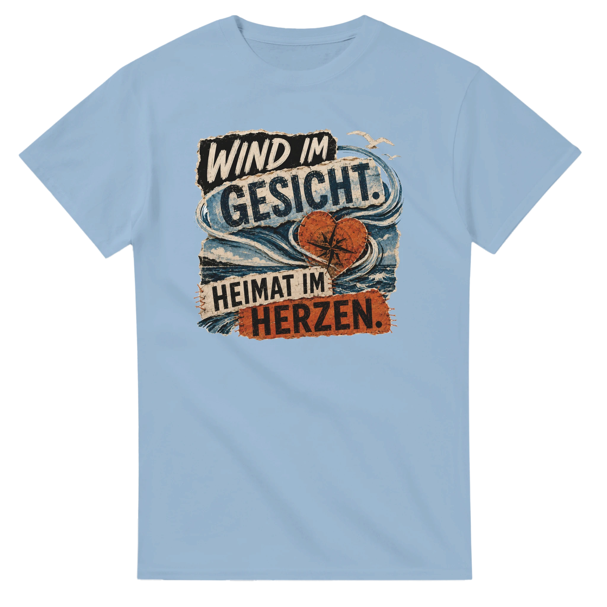 T-Shirt in Weiß mit Motiv „Wind im Gesicht. Heimat im Herzen.“
