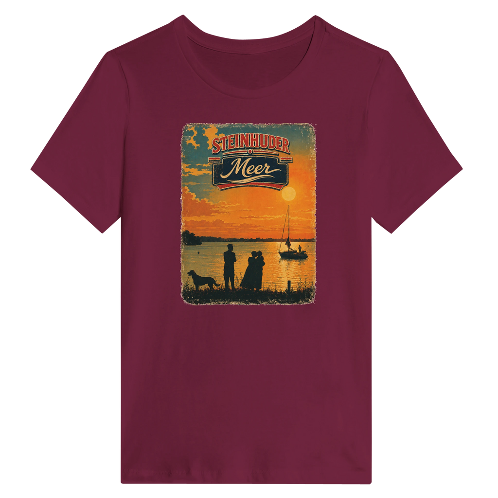 Damen-T-Shirt in Zitronengelb mit Motiv „Familie am Steinhuder Meer beim Sunset“