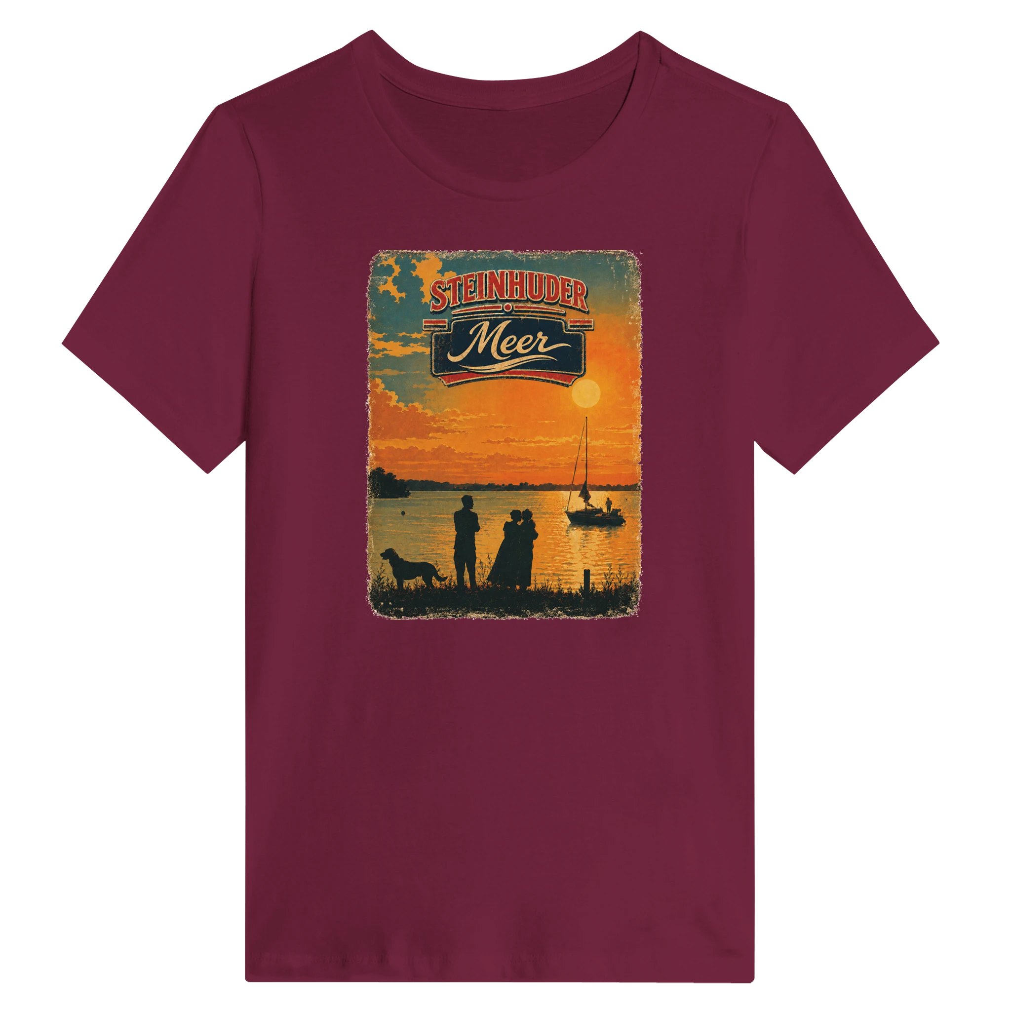 Damen-T-Shirt in Zitronengelb mit Motiv „Familie am Steinhuder Meer beim Sunset“
