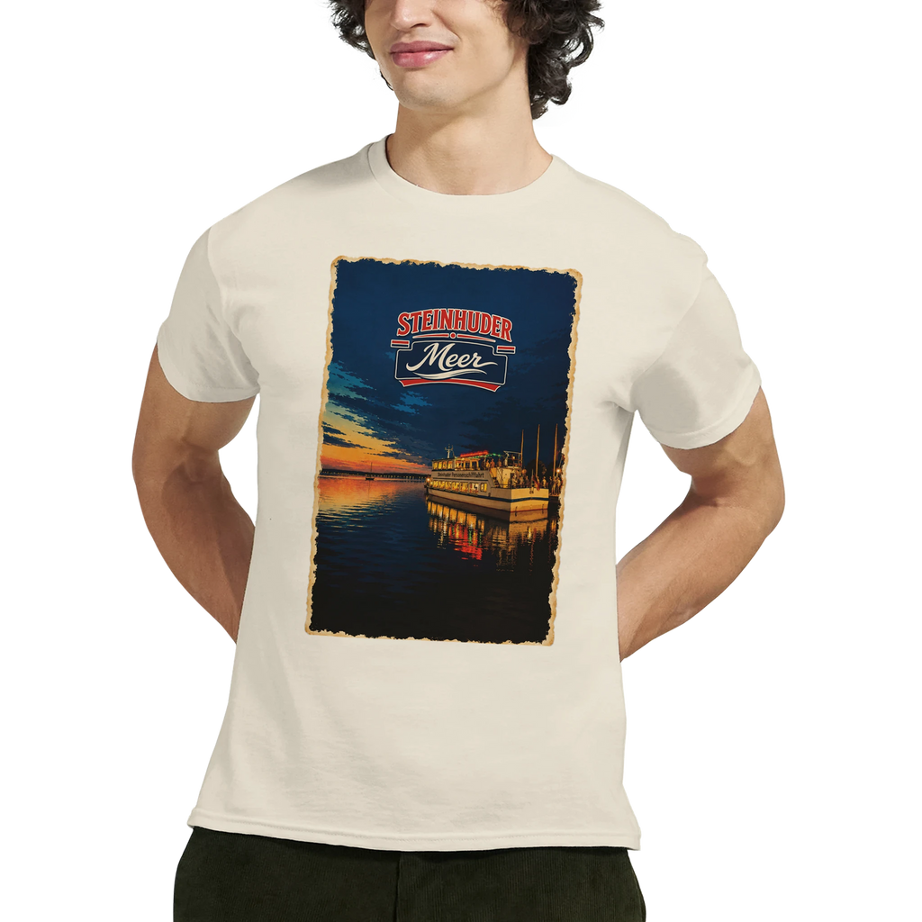 T-Shirt in Sand mit Motiv „MS Steinhude Abendstimmung“