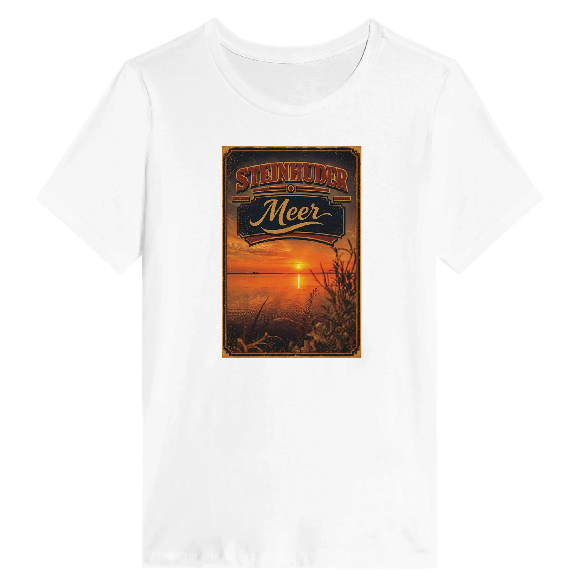 Damen-T-Shirt in Zitronengelb mit Motiv „Sunset am Steinhuder Meer“