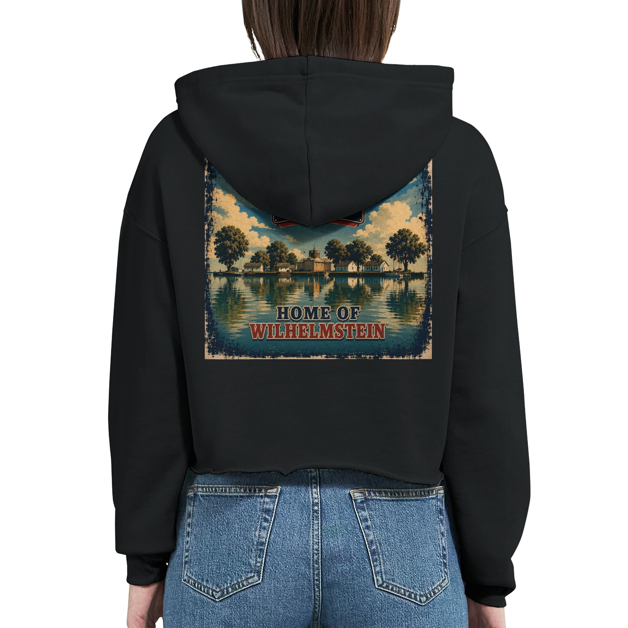 Damen-Hoodie in Weiß mit Motiv „Insel Wilhelmstein“