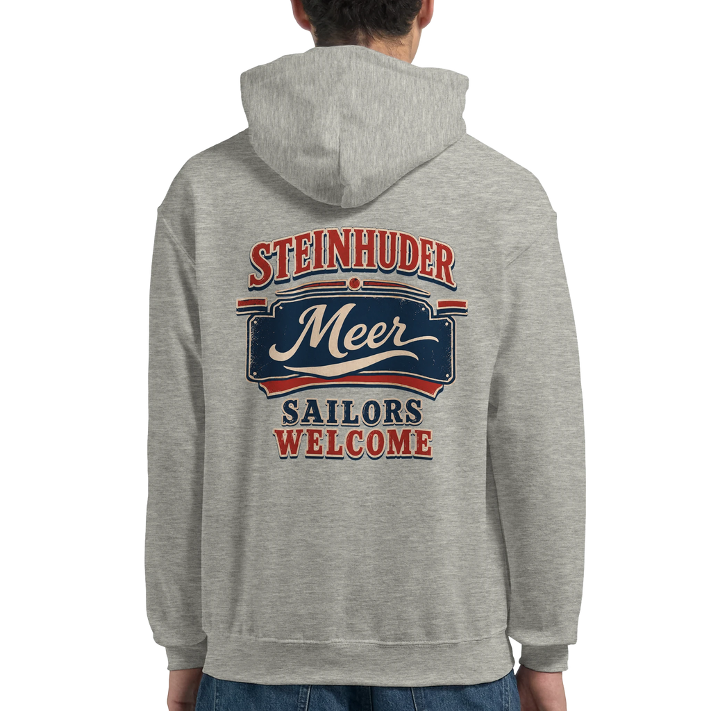 Hoodie in Aschgrau mit Motiv „Sailors Welcome“