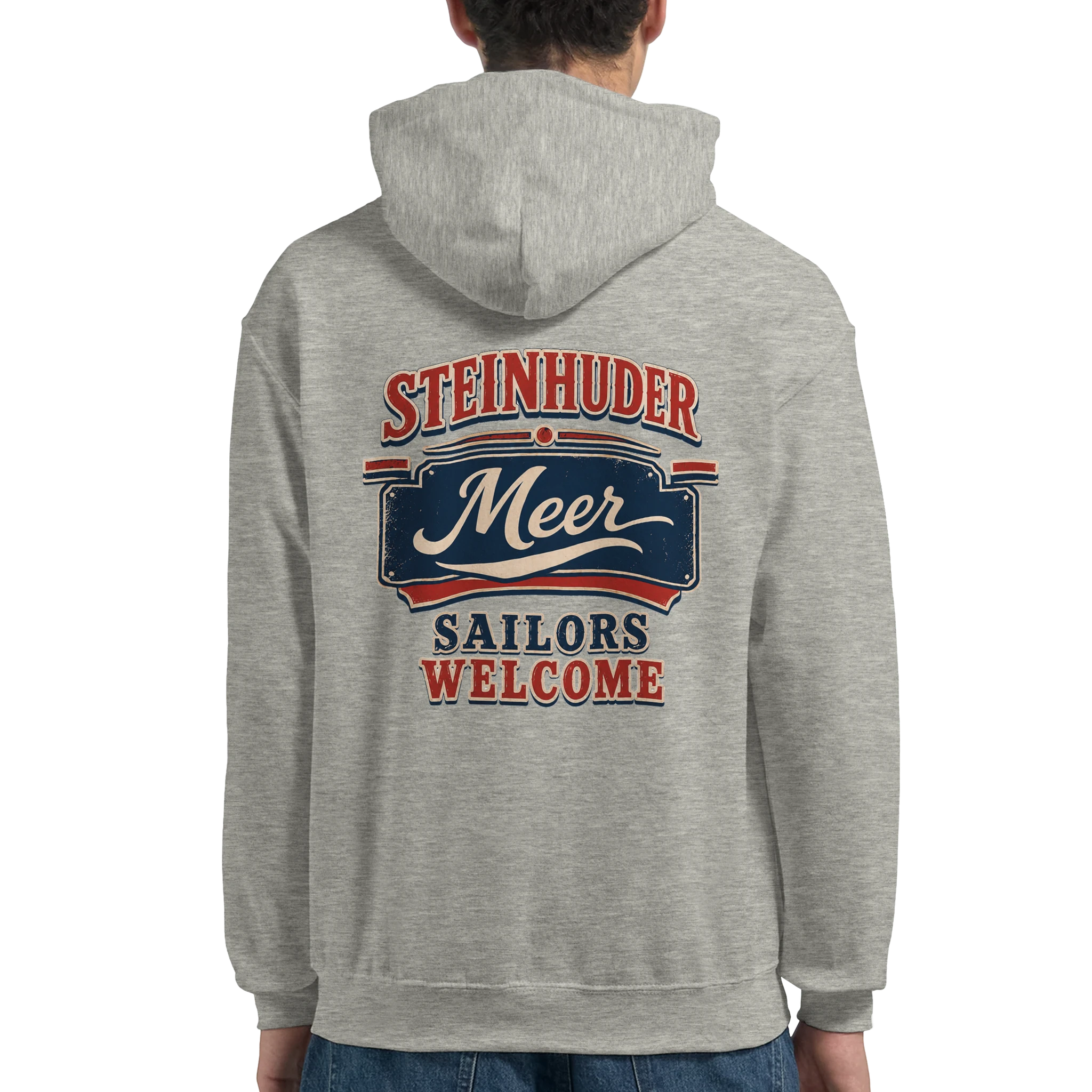 Hoodie in Aschgrau mit Motiv „Sailors Welcome“