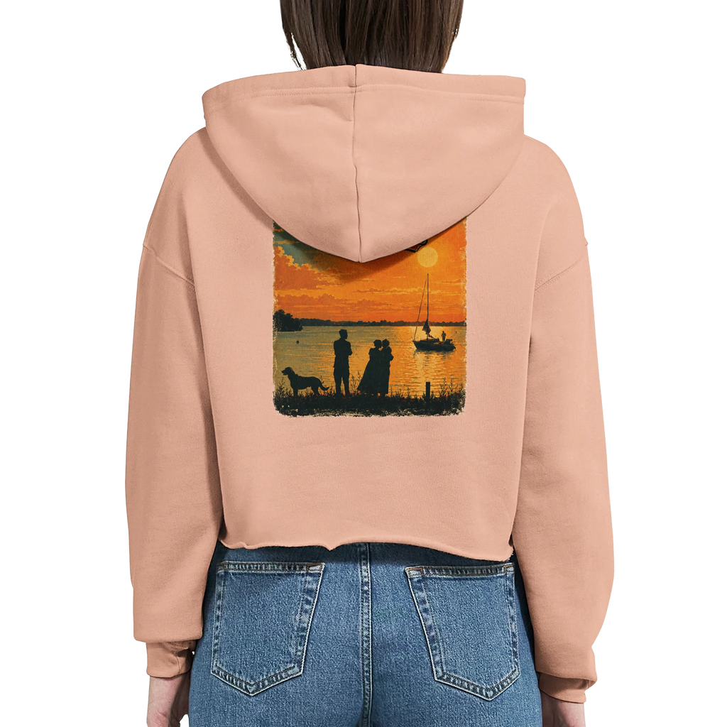 Damen-Hoodie in Weiß mit Motiv „Familie beim Sunset“