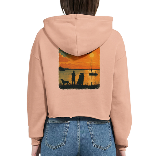 Damen-Hoodie in Weiß mit Motiv „Familie beim Sunset“