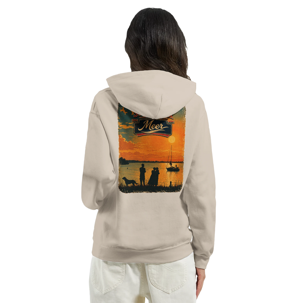Hoodie in Aschgrau mit Motiv „Familie beim Sunset“