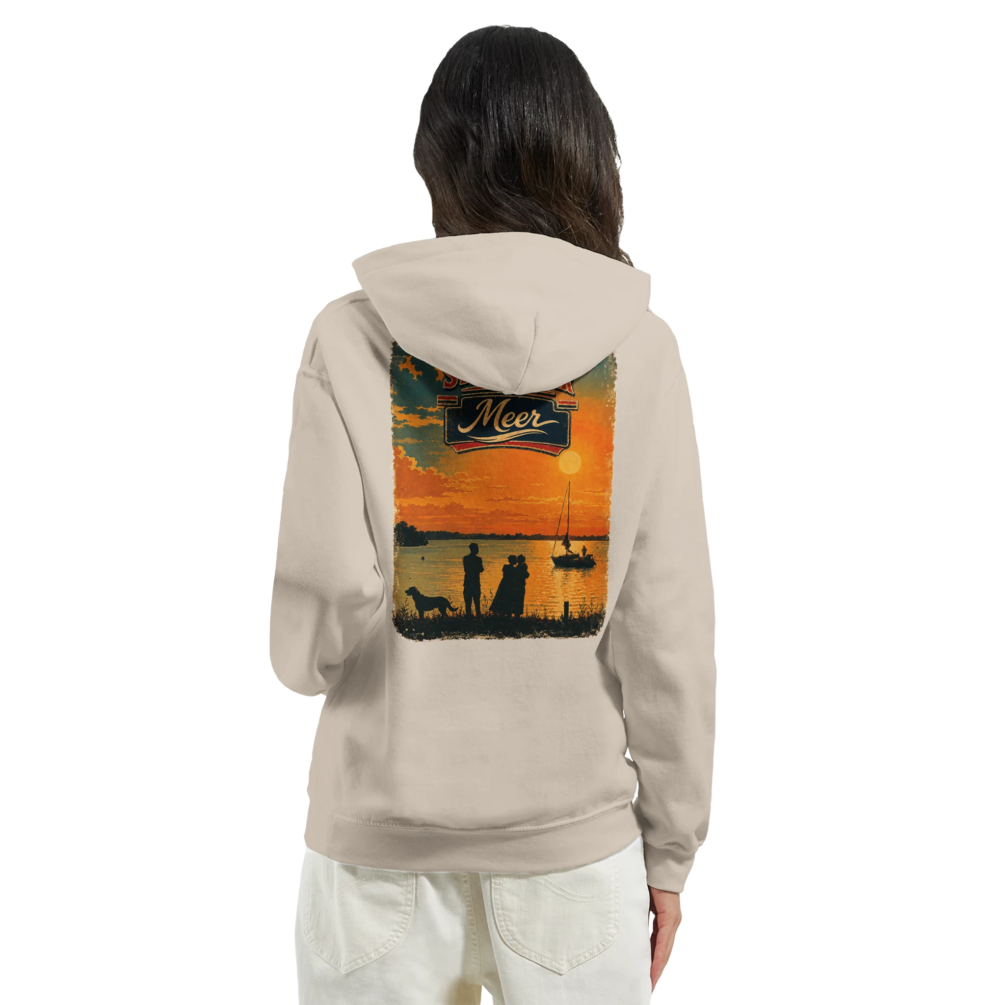 Hoodie in Aschgrau mit Motiv „Familie beim Sunset“