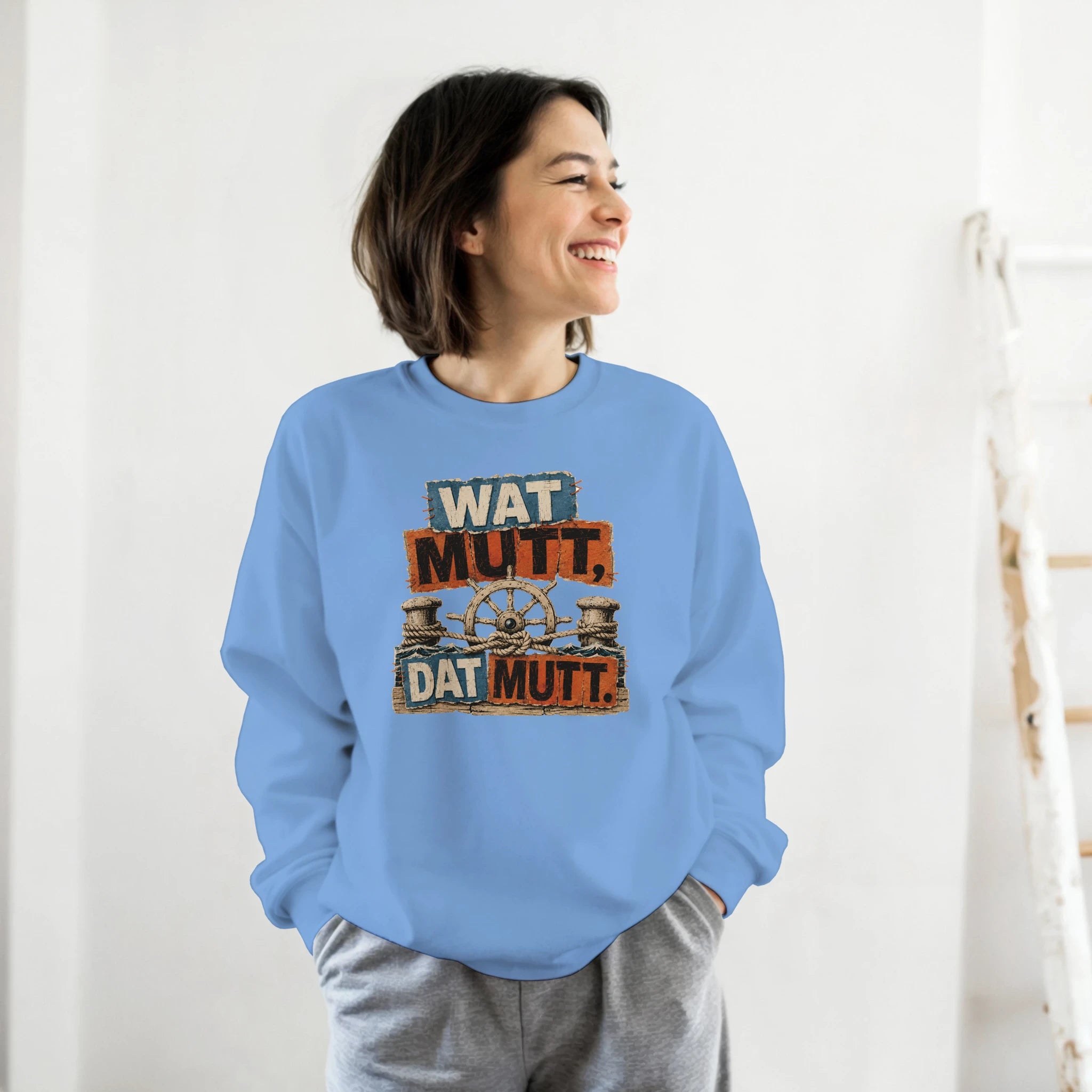 Pullover in Sand mit Motiv „Wat Mutt, Dat Mutt.“