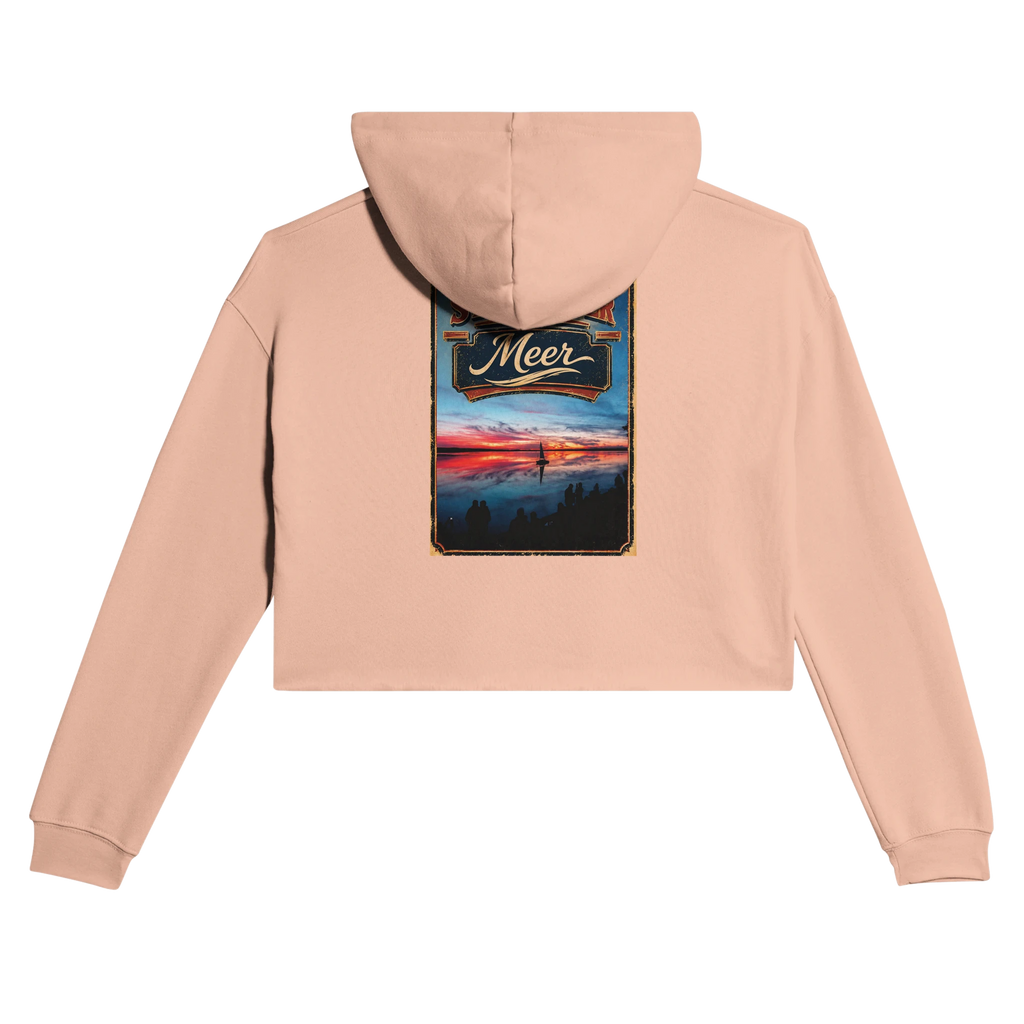 Damen-Hoodie in Pfirsich mit Motiv „Sunset mit Segler am Wilhelmstein – Steinhuder Meer“