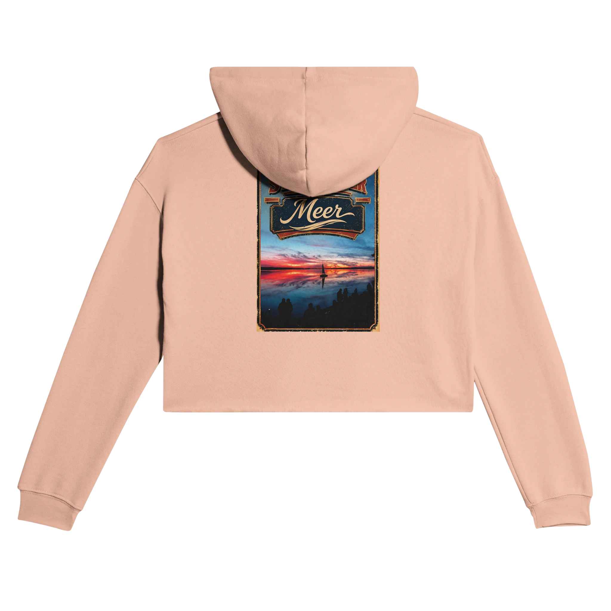 Damen-Hoodie in Pfirsich mit Motiv „Sunset mit Segler am Wilhelmstein – Steinhuder Meer“