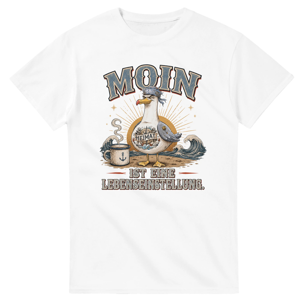 T-Shirt in Weiß mit Motiv „Moin ist eine Lebenseinstellung“