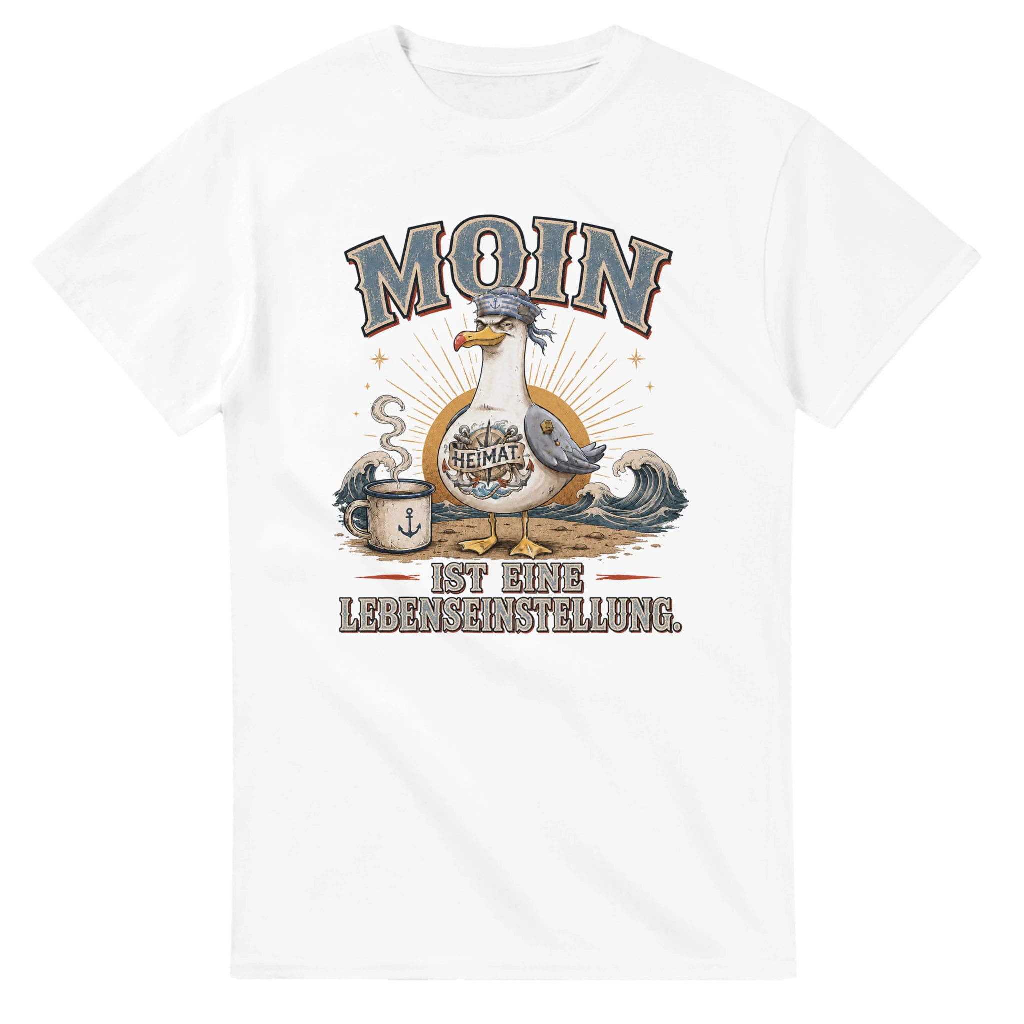 T-Shirt in Weiß mit Motiv „Moin ist eine Lebenseinstellung“