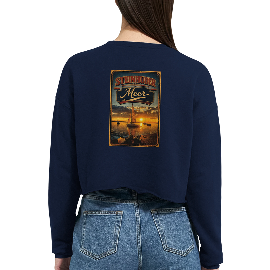 Damen-Pullover in Staubblau mit Motiv „White Night am Wilhelmstein mit Sonnenuntergang“