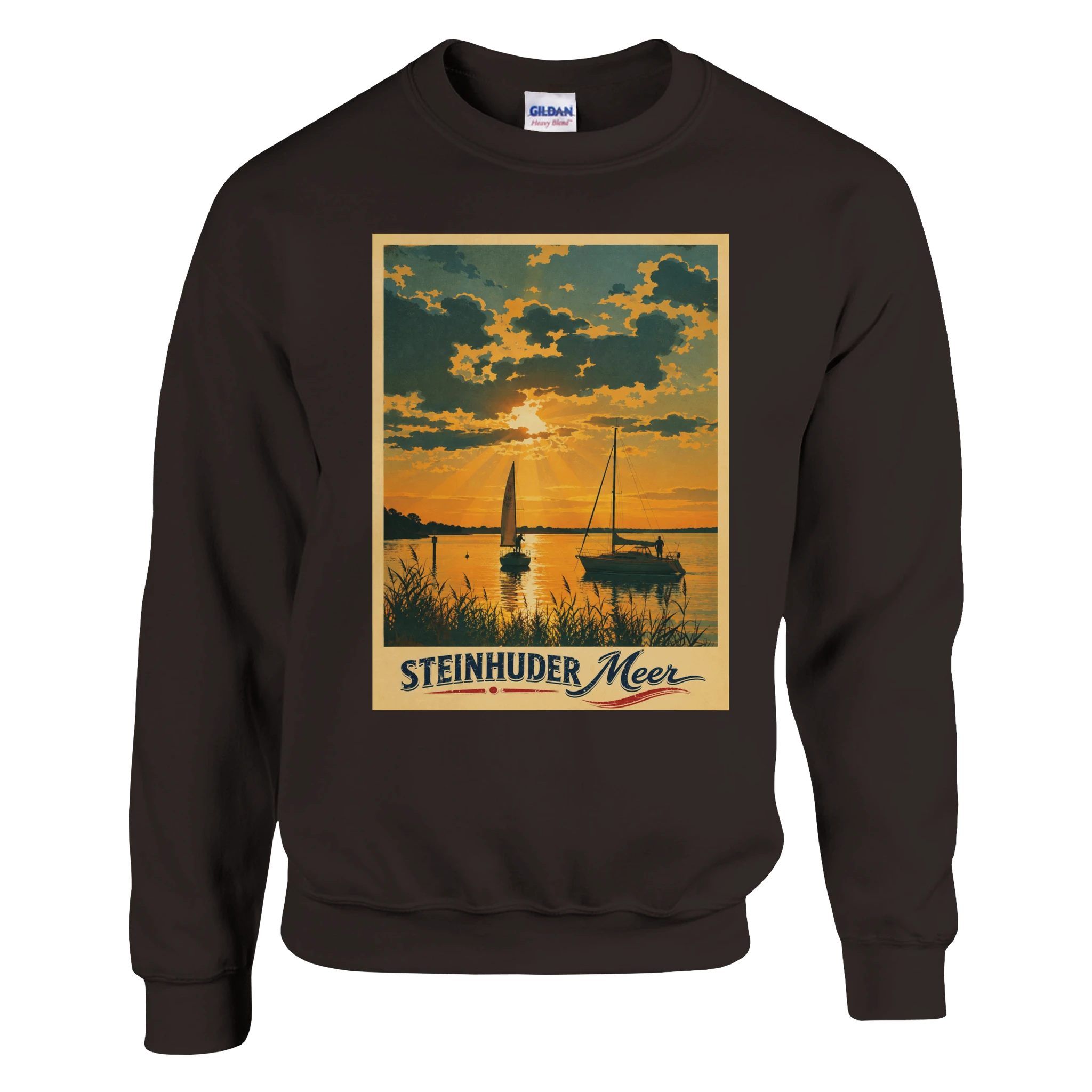Pullover in Weiß mit Motiv „Segler am Steinhuder Meer beim Sunset“