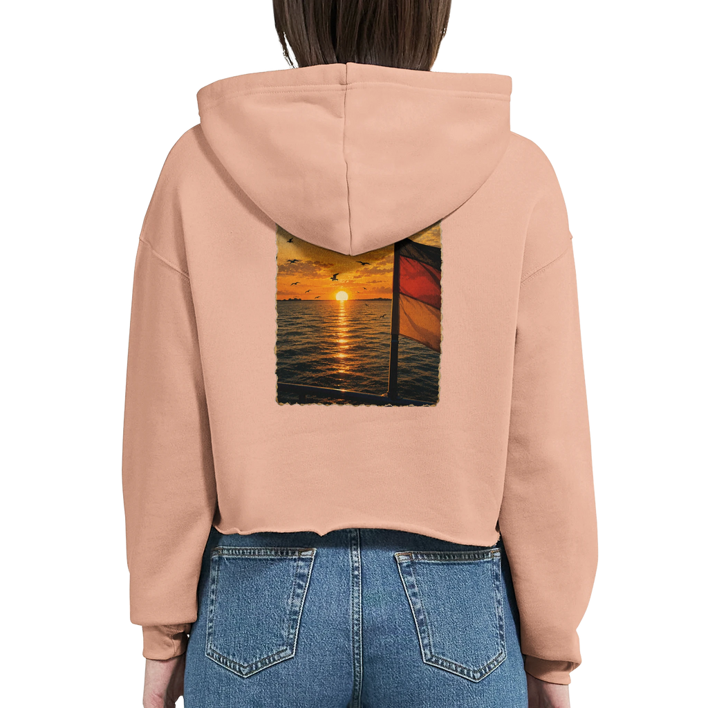 Damen-Hoodie in Weiß mit Motiv „Flagge und Sunset“