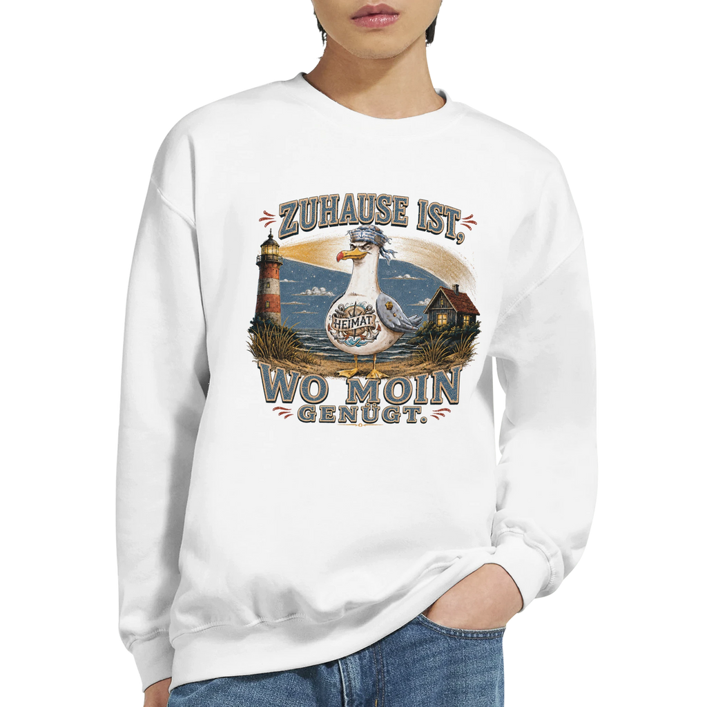 Pullover in Hellrosa mit Motiv „Zuhause ist, wo Moin genügt. Möwe“