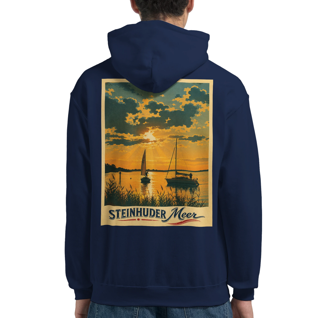 Hoodie in Weiß mit Motiv „Segler am Steinhuder Meer beim Sunset“