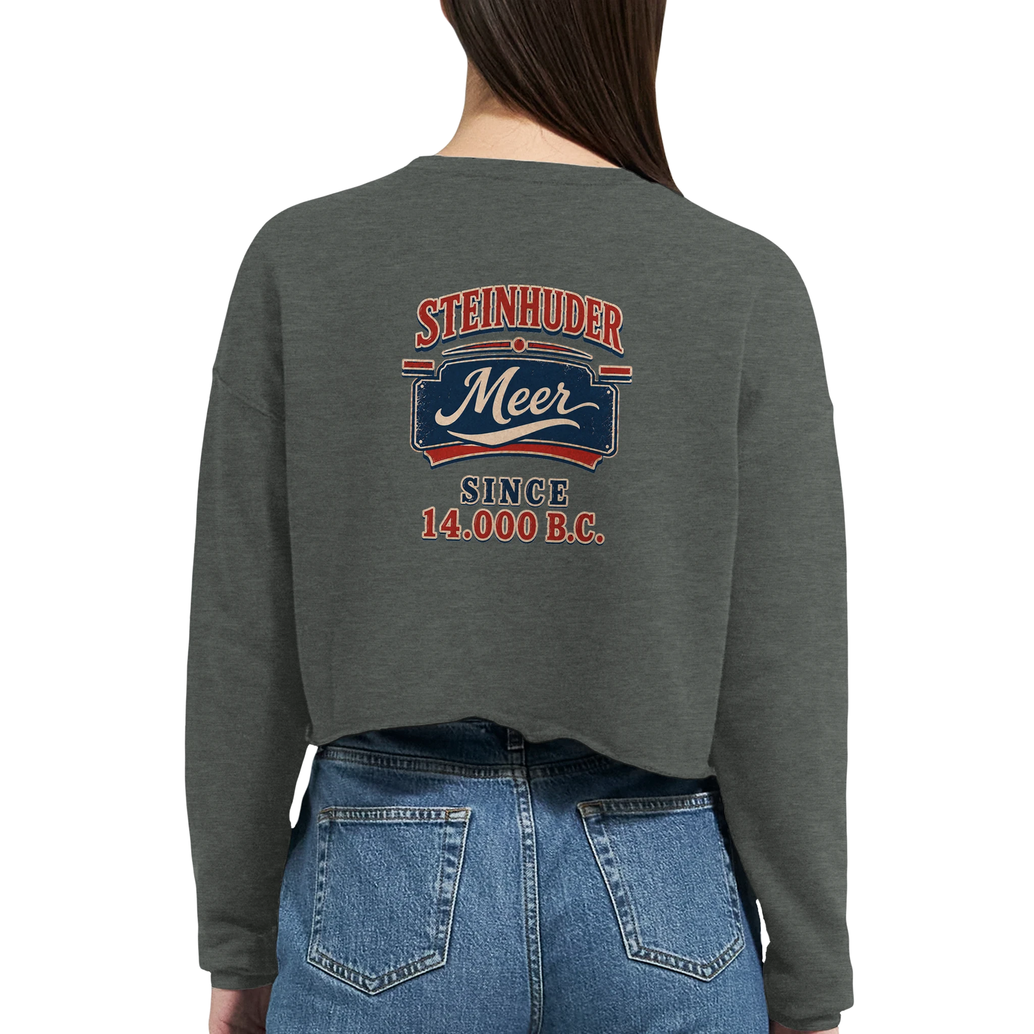Damen-Pullover in Staubblau mit Motiv „Since 14.000 B.C.“