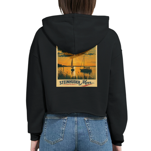 Damen-Hoodie in Weiß mit Motiv „Segler am Steinhuder Meer beim Sunset“