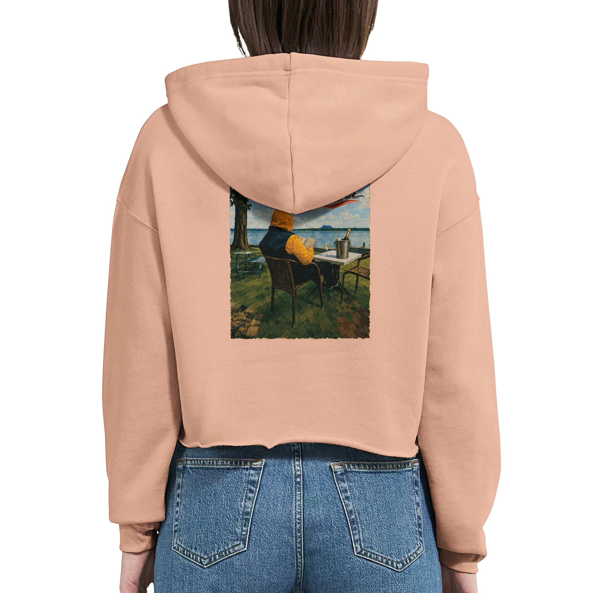 Damen-Hoodie in Weiß mit Motiv „Relax und Champagner“