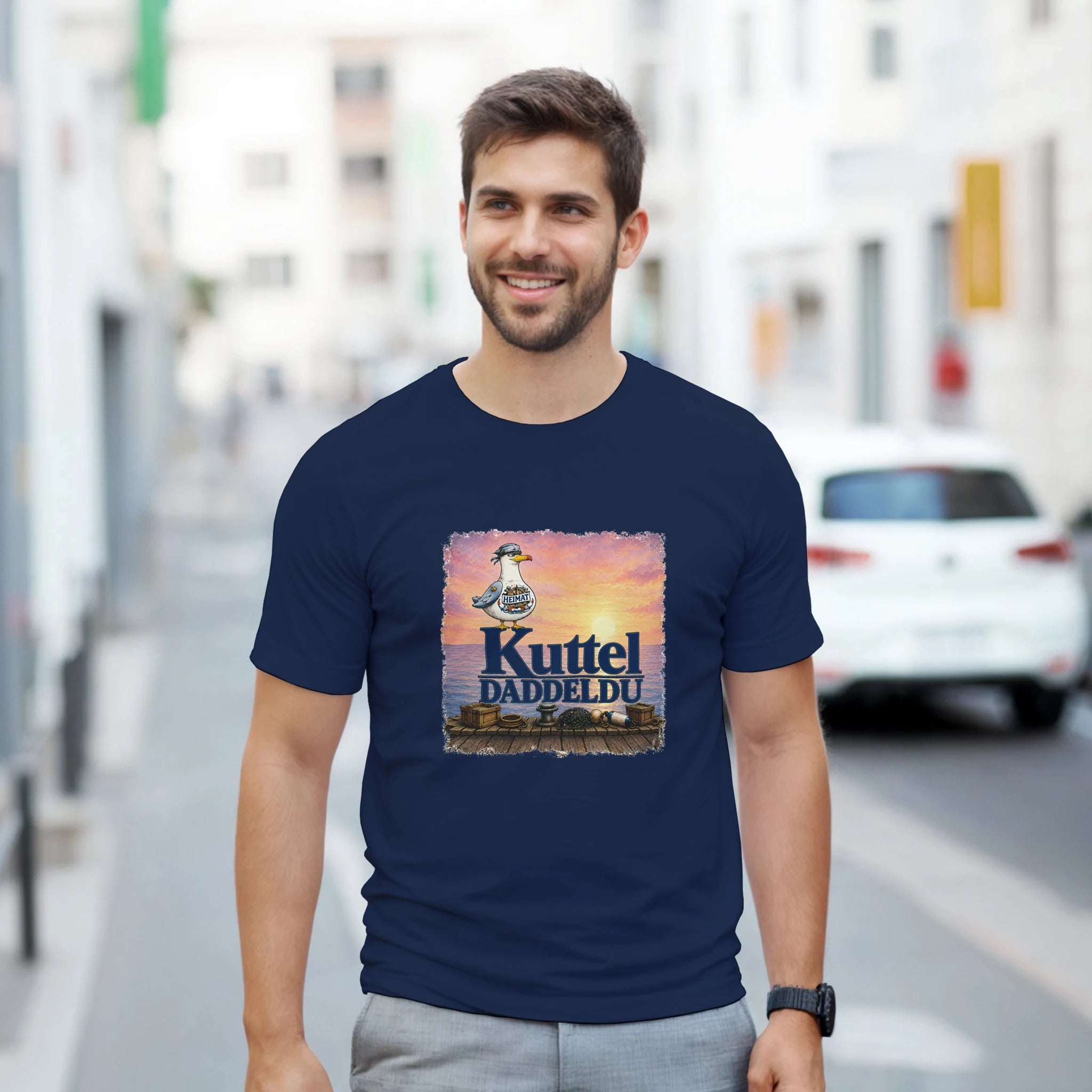 T-Shirt in Sand mit Motiv „Kuttel Daddeldu“