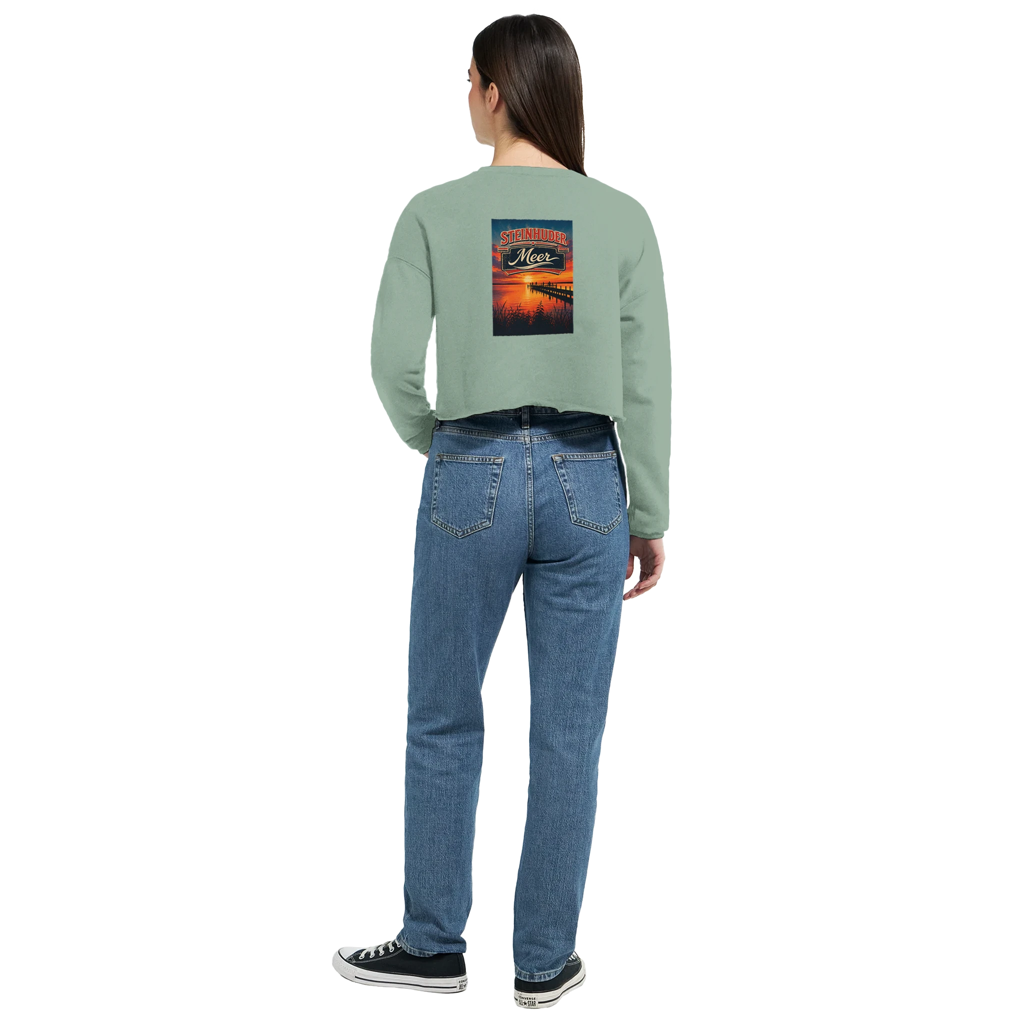 Damen-Pullover in Mauve mit Motiv „Sunset Ratskeller Steg am Steinhuder Meer“