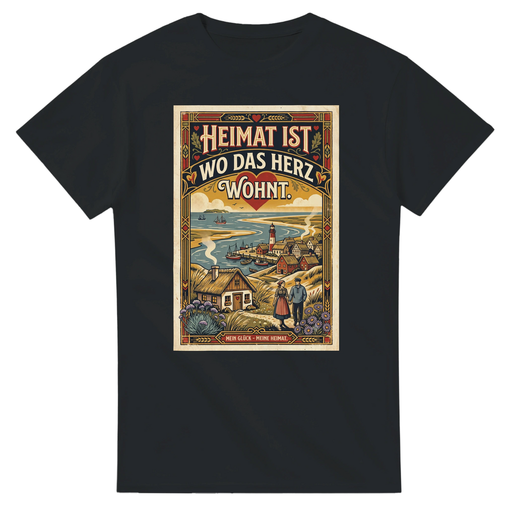 T-Shirt in Natur mit Motiv „Heimat ist, wo das Herz wohnt“