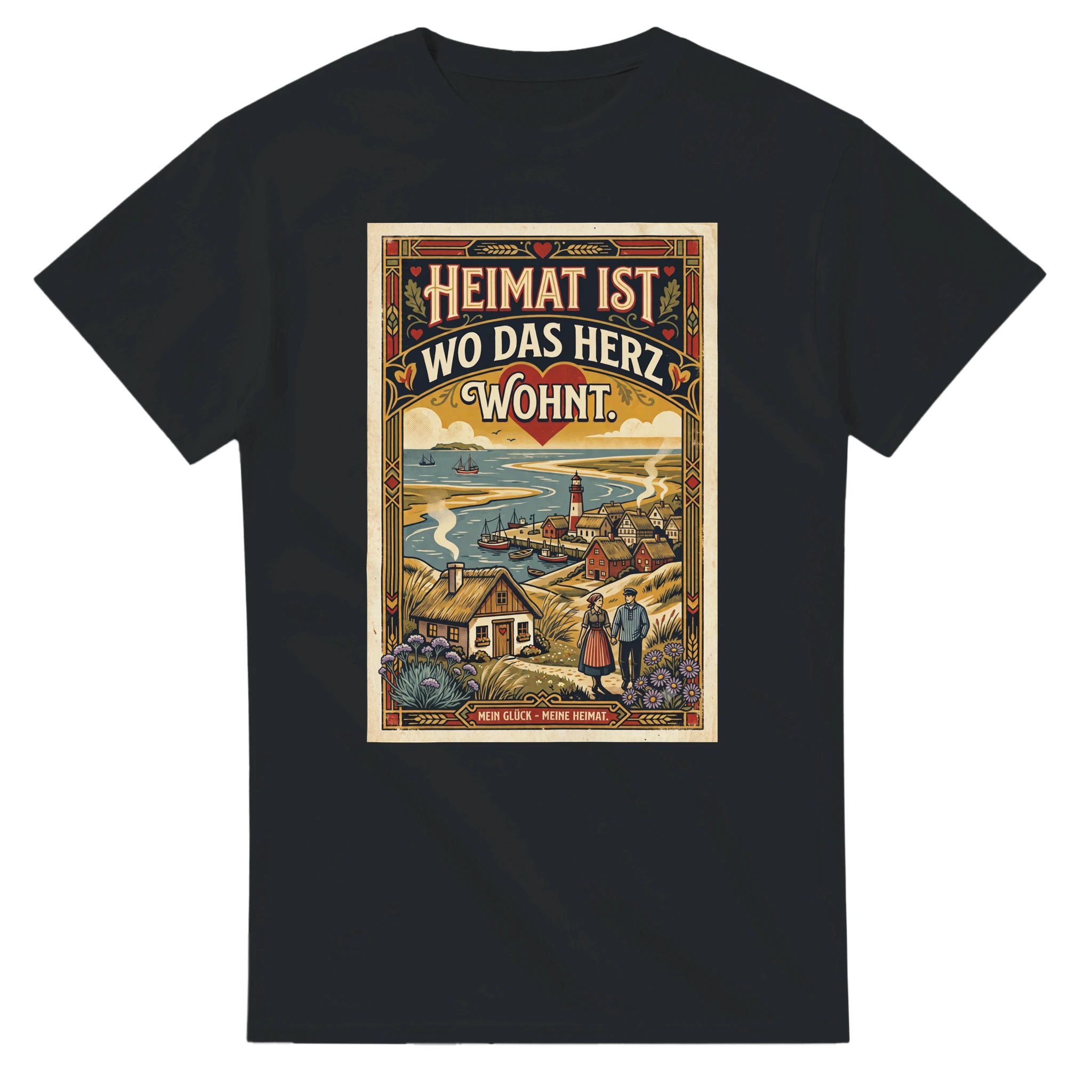 T-Shirt in Natur mit Motiv „Heimat ist, wo das Herz wohnt“