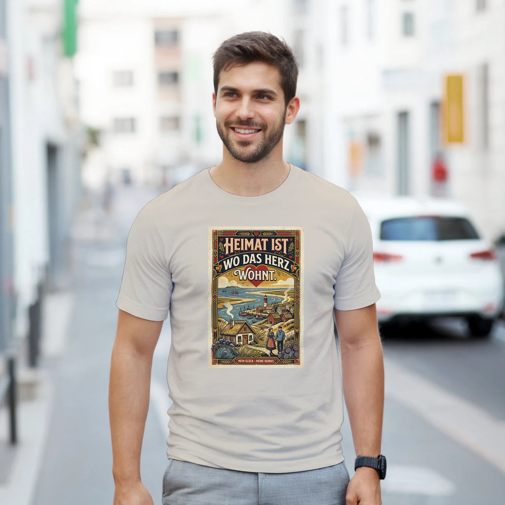 T-Shirt in Sand mit Motiv „Heimat ist, wo das Herz wohnt“