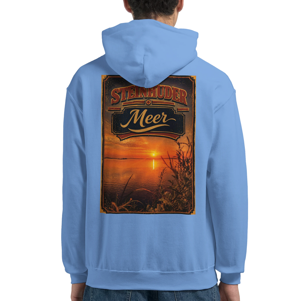 Hoodie in Weiß mit Motiv „Sunset am Steinhuder Meer“