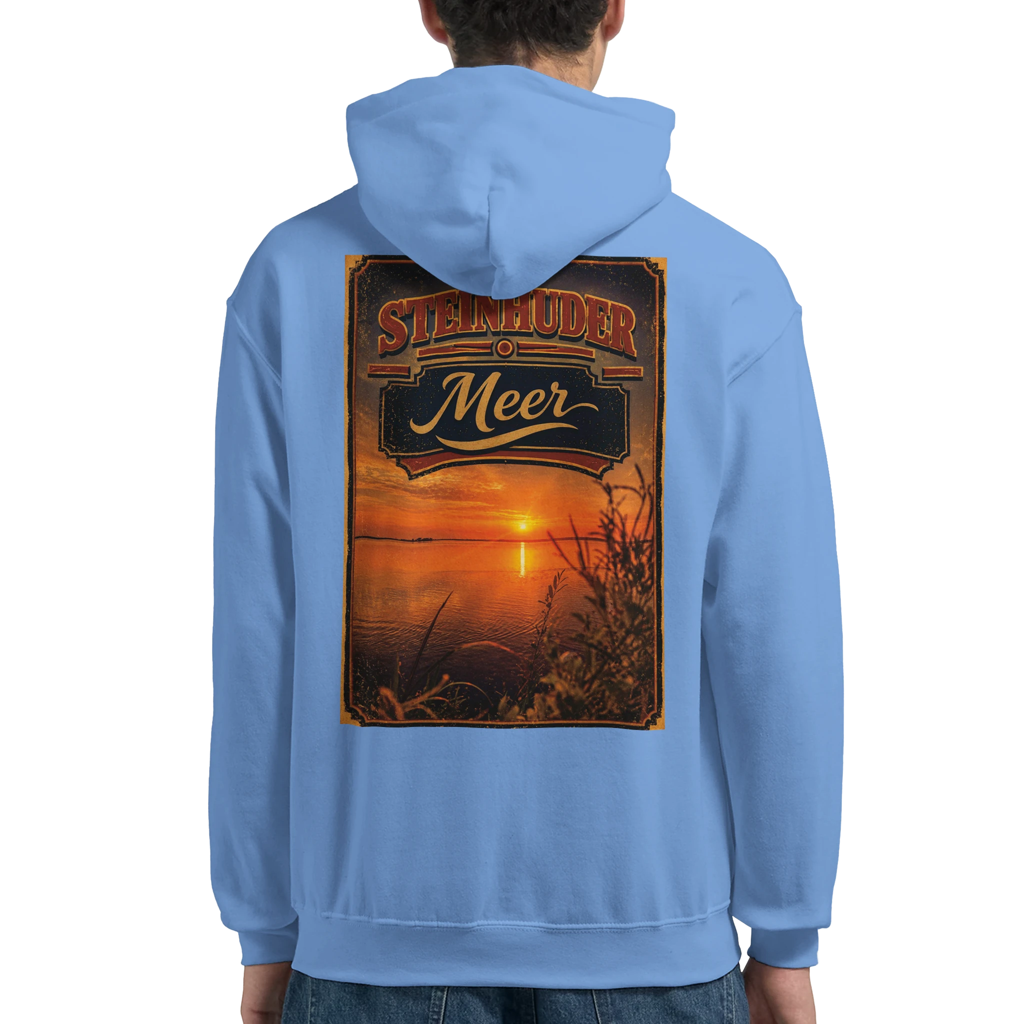 Hoodie in Weiß mit Motiv „Sunset am Steinhuder Meer“