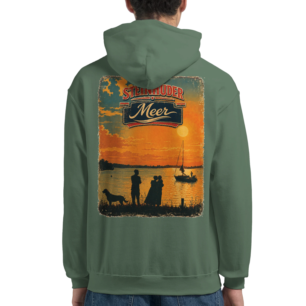 Hoodie in Aschgrau mit Motiv „Familie beim Sunset“