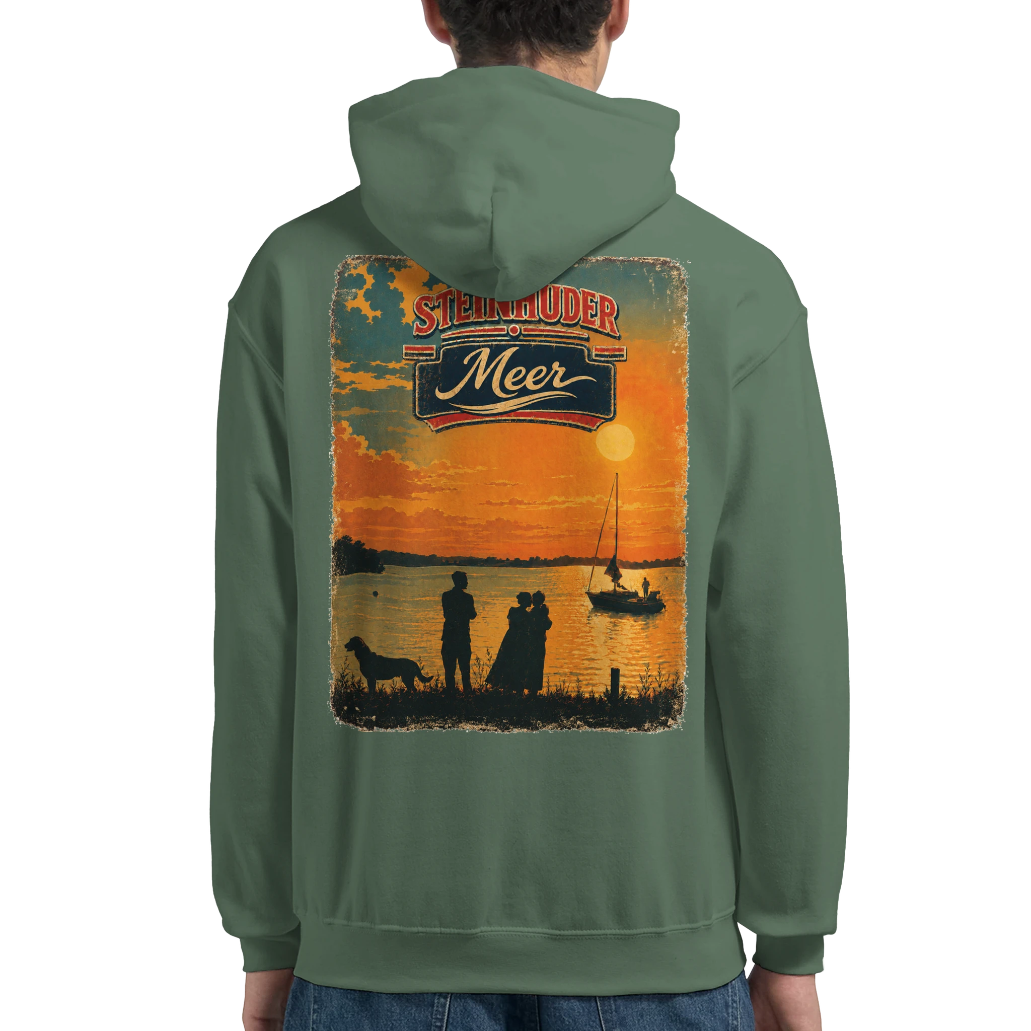 Hoodie in Aschgrau mit Motiv „Familie beim Sunset“