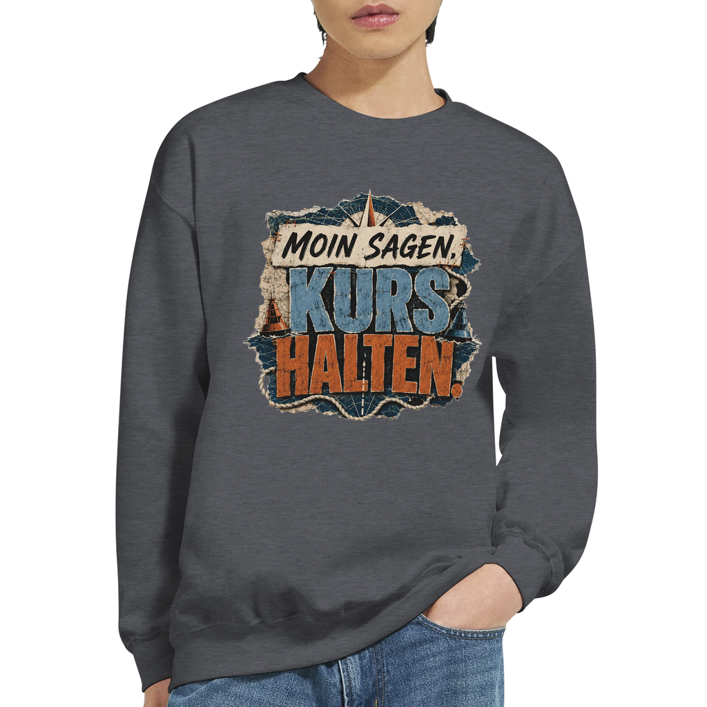 Pullover in Hellrosa mit Motiv „Moin sagen. Kurs halten.“