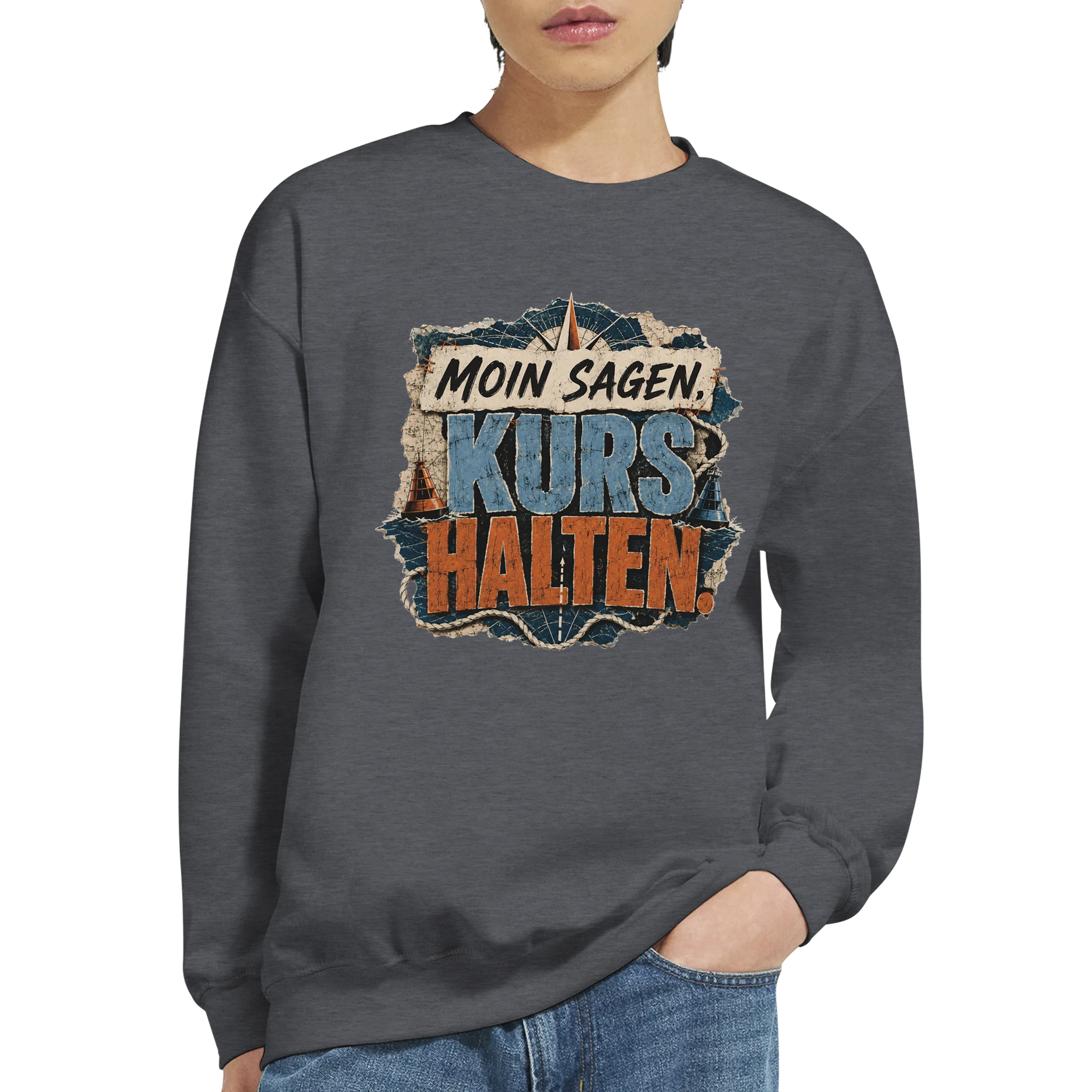 Pullover in Hellrosa mit Motiv „Moin sagen. Kurs halten.“