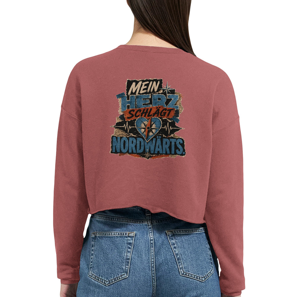 Damen-Pullover in Staubblau mit Motiv „Mein Herz schlägt NORDWÄRTS.“