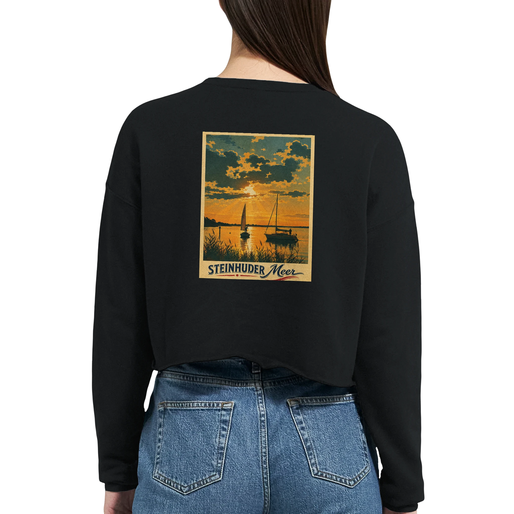 Damen-Pullover in Mauve mit Motiv „Segler am Steinhuder Meer beim Sunset“