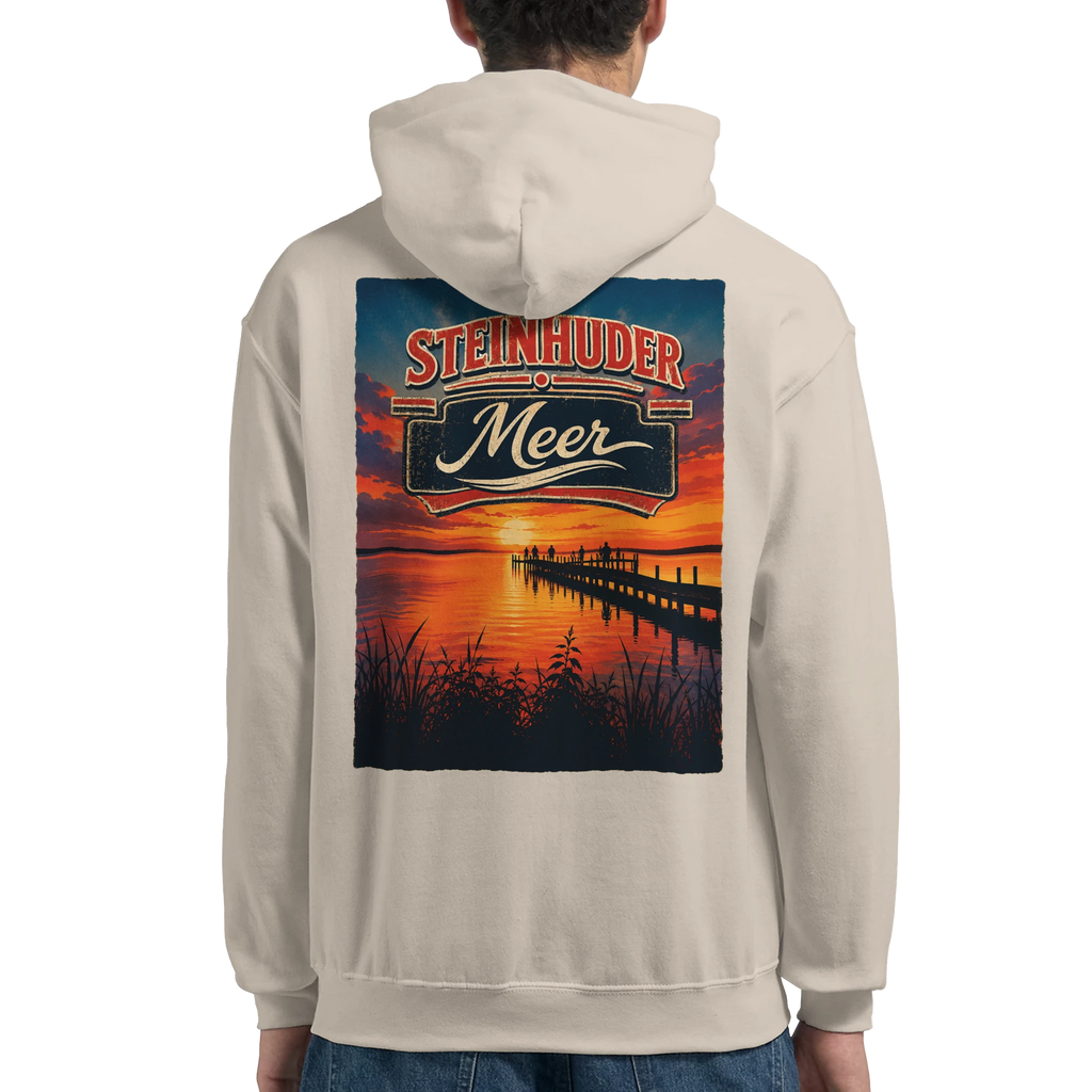 Hoodie in Weiß mit Motiv „Sunset Ratskeller Steg - Steinhuder Meer“